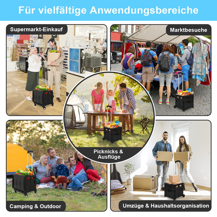 Sonnewelt Klappbarer Einkaufswagen 45L/50L mit Deckel