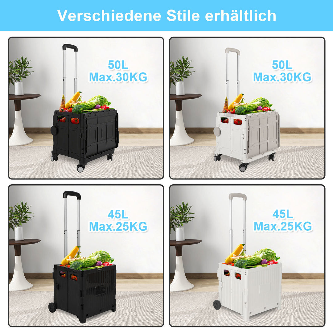 Sonnewelt Klappbarer Einkaufswagen 45L/50L mit Deckel