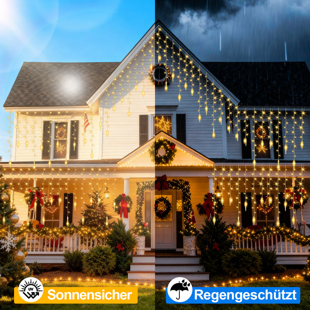 Sonnewelt Eiszapfen Eisregen Lichterkette mit Fernbedienung 10m/15m
