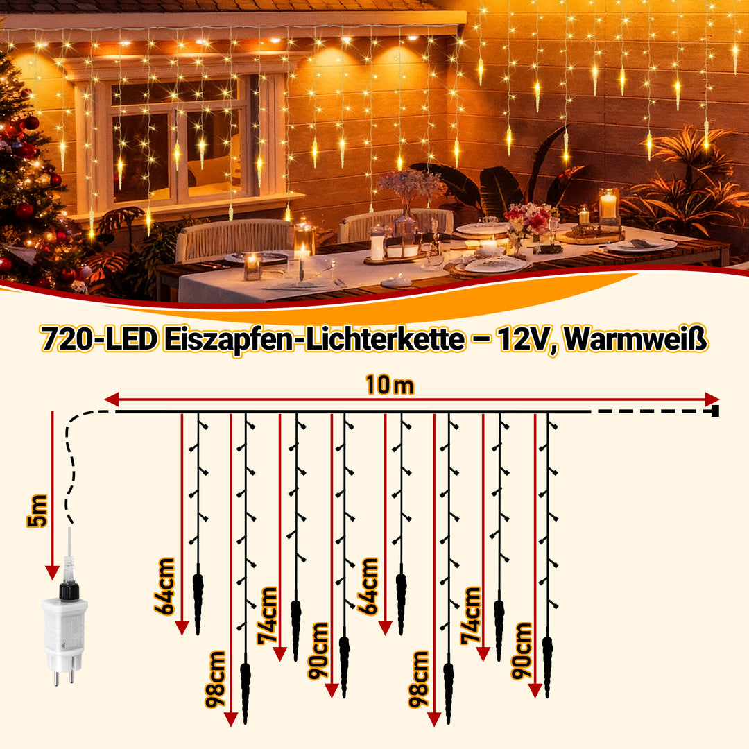 Sonnewelt Eiszapfen Eisregen Lichterkette mit Fernbedienung 10m/15m