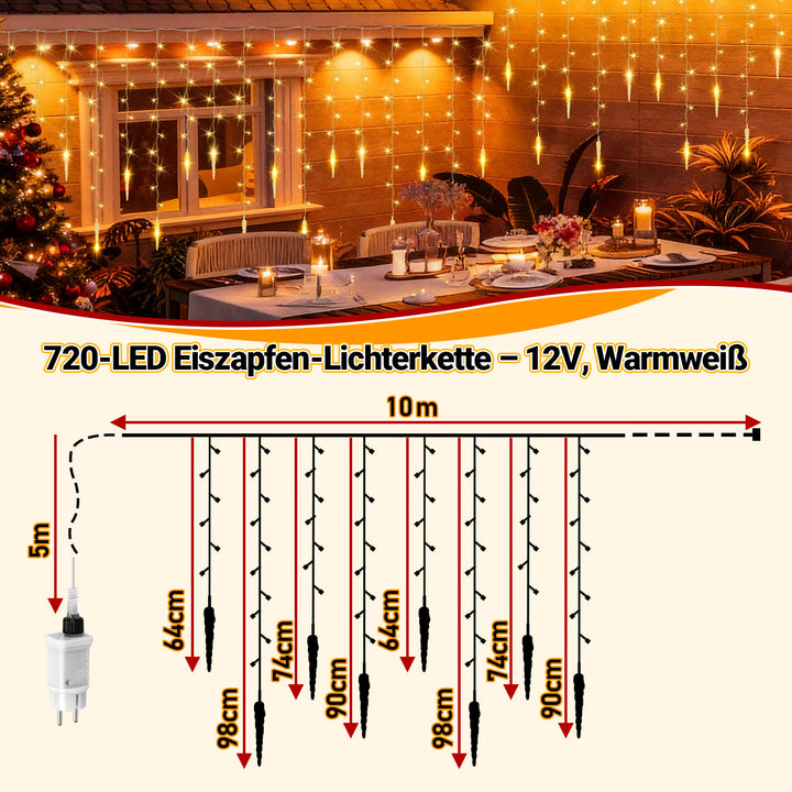 Sonnewelt Eiszapfen Eisregen Lichterkette mit Fernbedienung 10m/15m
