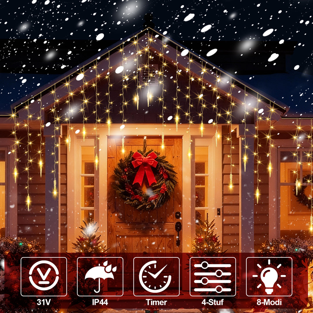 Sonnewelt Eiszapfen Eisregen Lichterkette mit Fernbedienung 10m/15m
