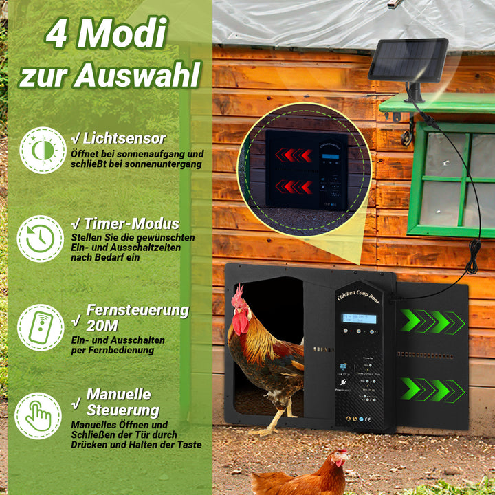 Sonnewelt Automatische Hühnerklappe Solar mit Lichtsensor Fernbedienung