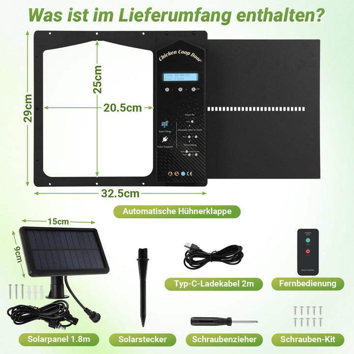 Sonnewelt Automatische Hühnerklappe Solar mit Lichtsensor Fernbedienung