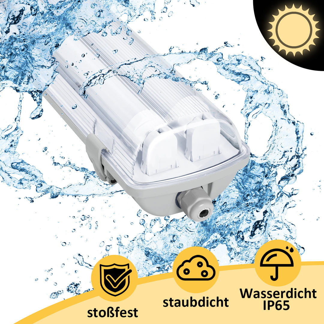 Sonnewelt LED Feuchtraumleuchte 2x 18W 120 cm T8 Neutralweiß/Kaltweiß(Grau Basis)
