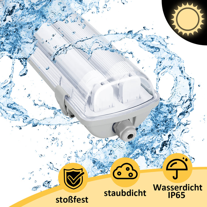 Sonnewelt LED Feuchtraumleuchte 2x 18W 120 cm T8 Neutralweiß/Kaltweiß(Grau Basis)