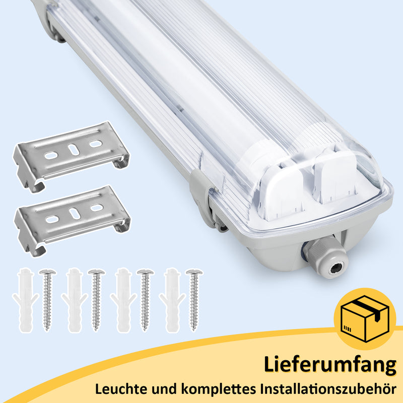 Sonnewelt LED Feuchtraumleuchte 2x 24W 150 cm T8 Kaltweiß/Neutralweiß(Grau Basis)