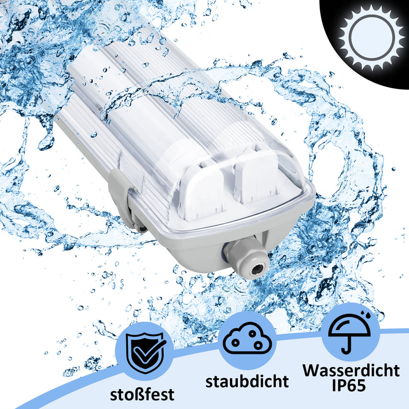 Sonnewelt LED Feuchtraumleuchte 2x 24W 150 cm T8 Kaltweiß/Neutralweiß(Grau Basis)