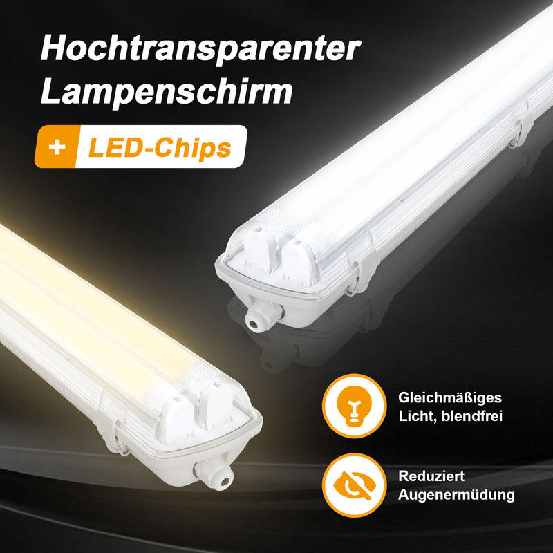 Sonnewelt LED Feuchtraumleuchte 2x 24W 150 cm T8 Kaltweiß/Neutralweiß(Grau Basis)