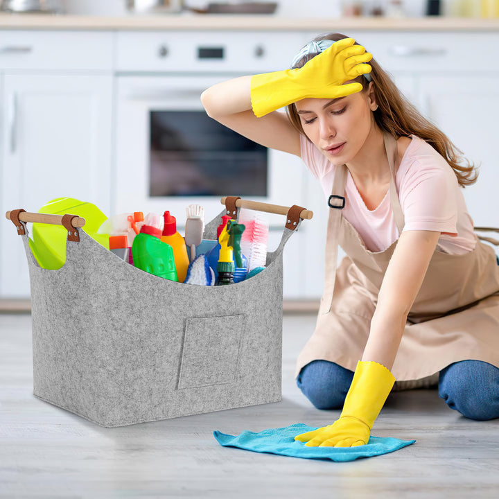 Sonnewelt Filzkorb Brennholztasche mit Holzgriffen 80L