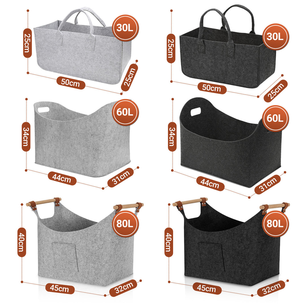 Sonnewelt Filzkorb Brennholztasche mit Holzgriffen 80L