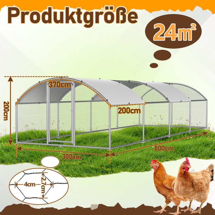 Sonnewelt Hühnerstall Freilaufgehege Kuppeldach Verzinktem Stahl 3x8x2m