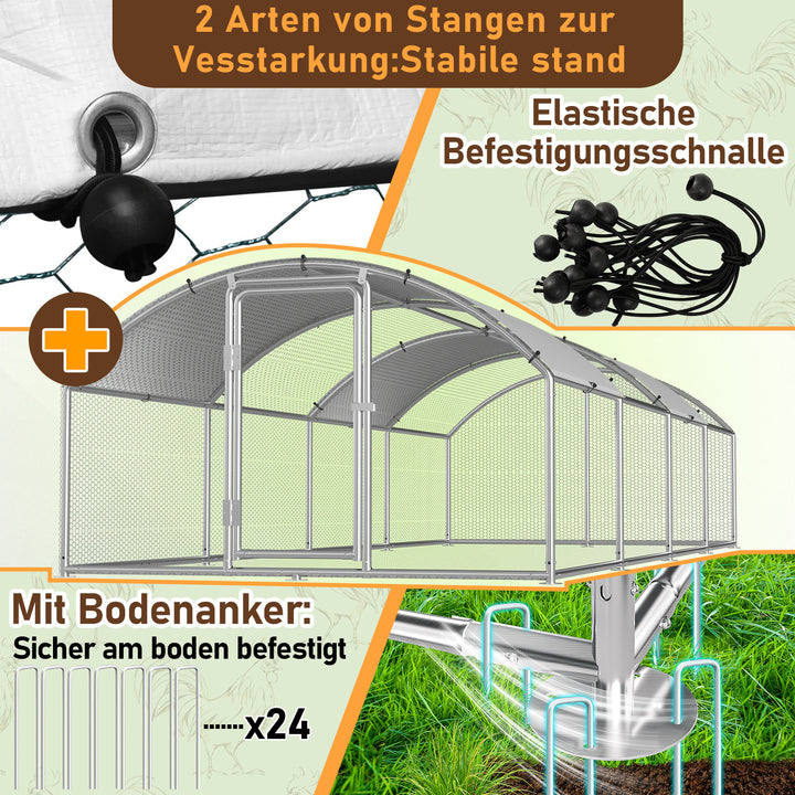 Sonnewelt Hühnerstall Freilaufgehege Kuppeldach Verzinktem Stahl 3x8x2m