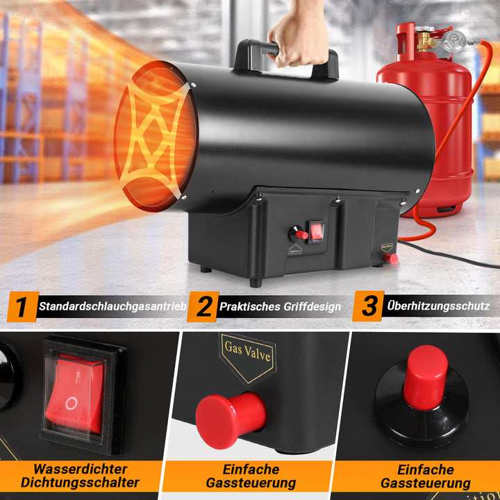 Sonnewelt Gasheizgebläse Gasheizer inkl. Verbindungschlauch 10/15/30kW