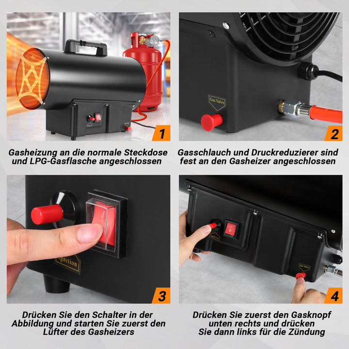 Sonnewelt Gasheizgebläse Gasheizer inkl. Verbindungschlauch 10/15/30kW