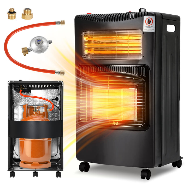 Sonnewelt Gasheizung 4200w und 1260w Gas-Elektro-Heizgerät mit Gasdruckregler, Gasschlauch, Gasflaschen Adapter