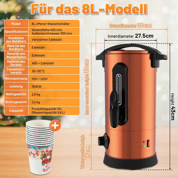 Sonnewelt 8 L Glühweinkocher Glühweinkessel inkl. 10 Tassen, Kupferfarbe