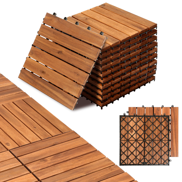 Sonnewelt Holzfliesen 30x30cm 6 Latten Fliese (11 Stück) Verschiedene Farben