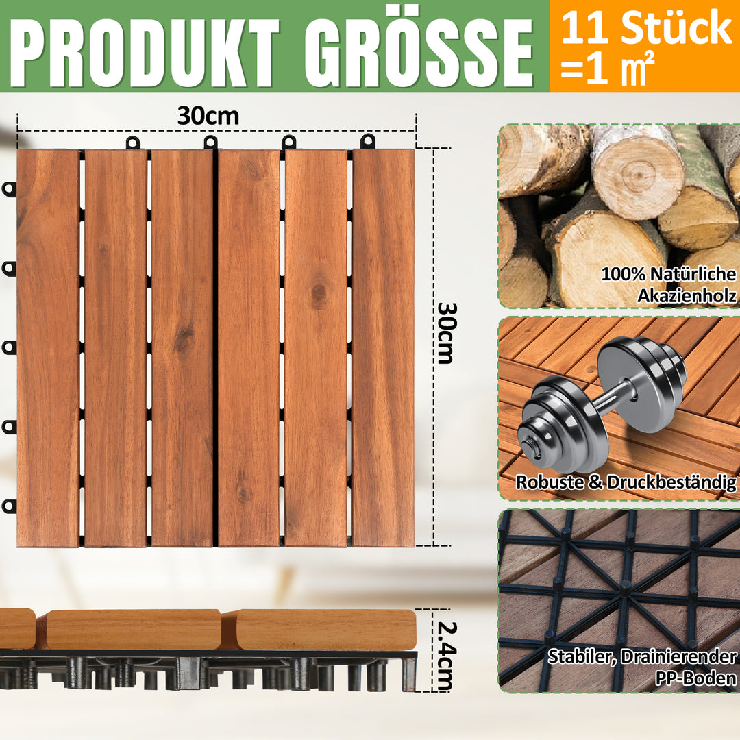 Sonnewelt Holzfliesen 30x30cm 6 Latten Fliese (11 Stück) Verschiedene Farben