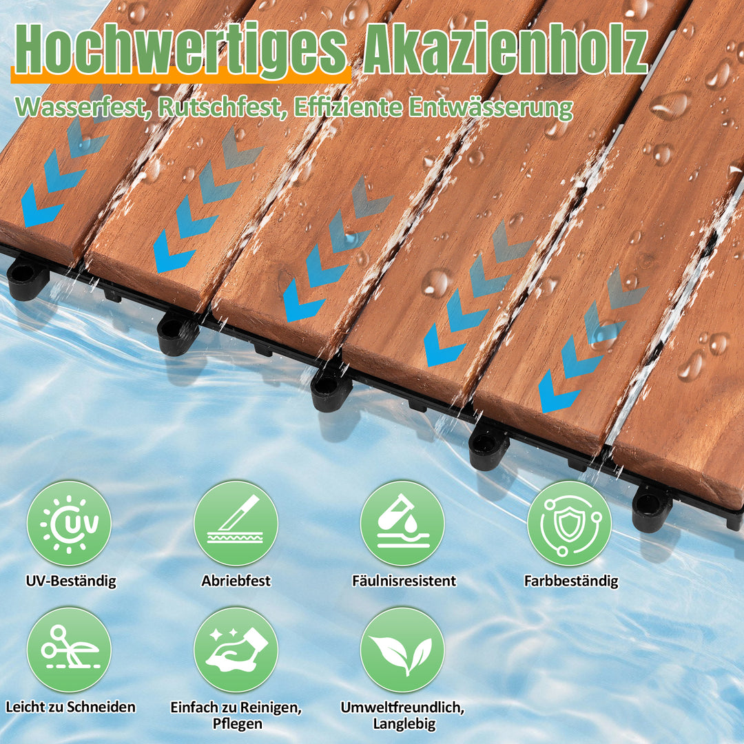 Sonnewelt Holzfliesen 30x30cm 6 Latten Fliese (11 Stück) Verschiedene Farben