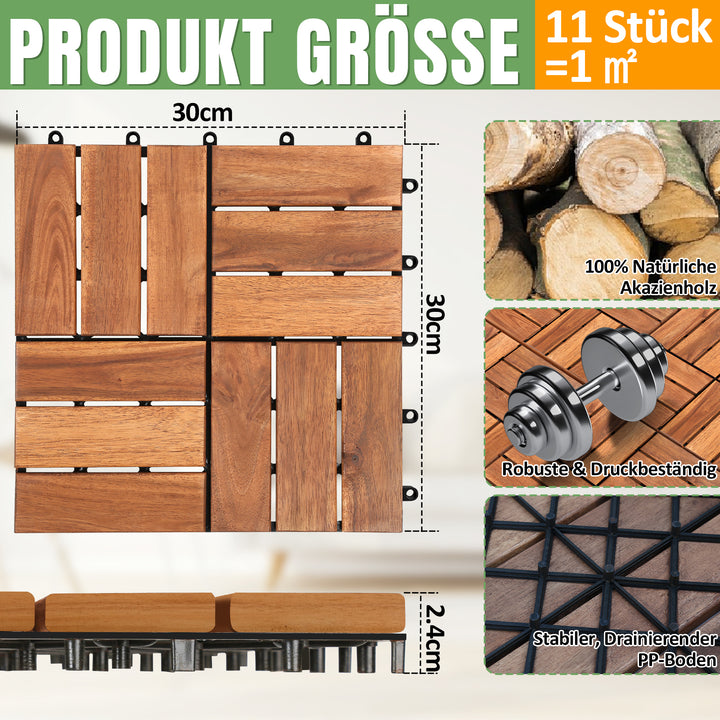 Sonnewelt Holzfliesen 30x30cm 12 Latten Fliese(11 Stück) Verschiedene Farben