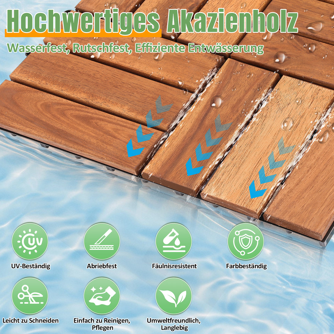 Sonnewelt Holzfliesen 30x30cm 12 Latten Fliese(11 Stück) Verschiedene Farben