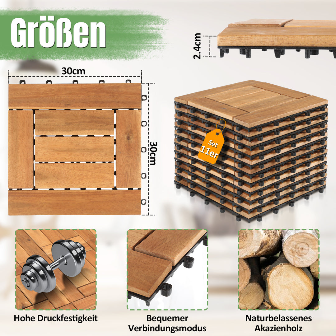 Sonnewelt Holzfliesen Balkonfliesen 30x30cm 11 Fliesen