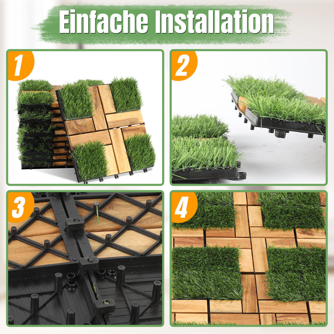 Sonnewelt Holzfliesen Balkonfliesen mit Grass 30x30cm 11 Fliesen