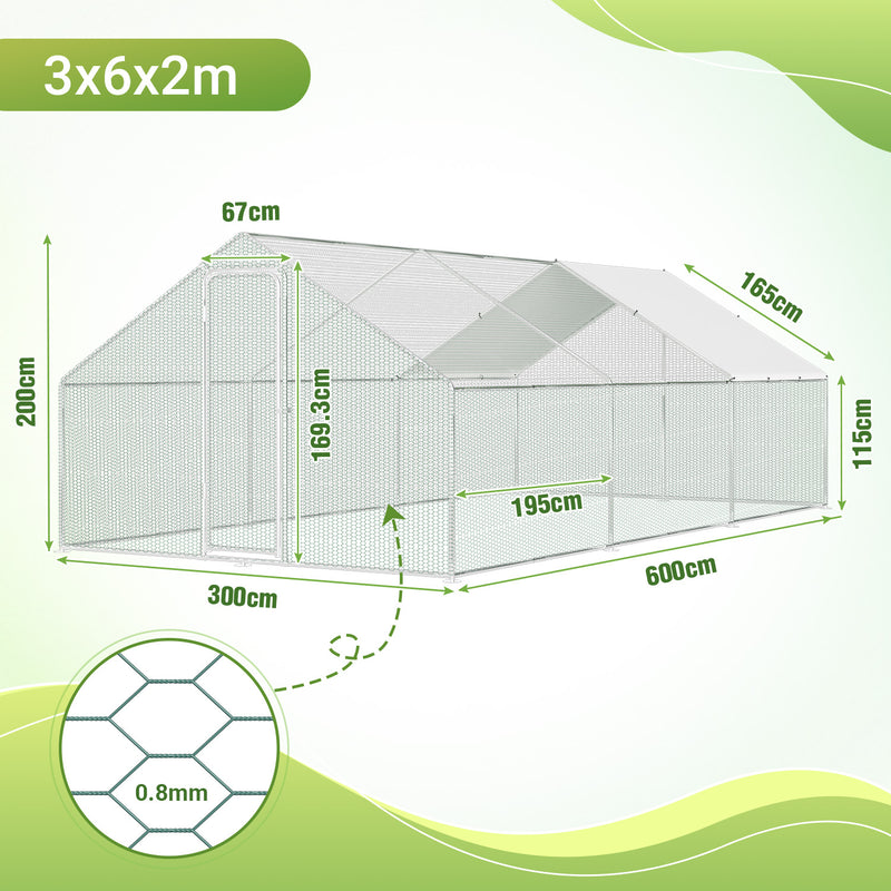 Sonnewelt Hühnerstall Freilaufgehege Verzinkter Stahl mit Dachplane 3*6*2m