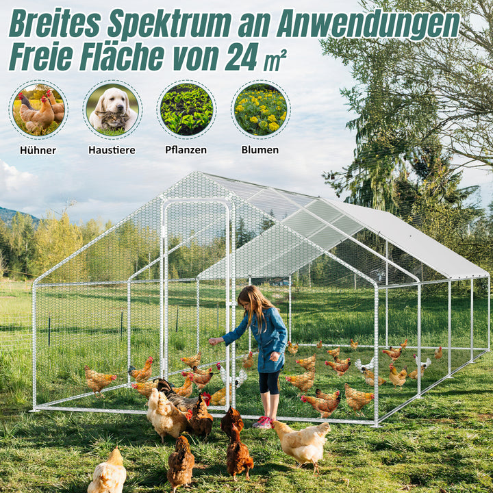Sonnewelt Hühnerstall Freilaufgehege Verzinkter Stahl mit Dachplane 3*8*2m