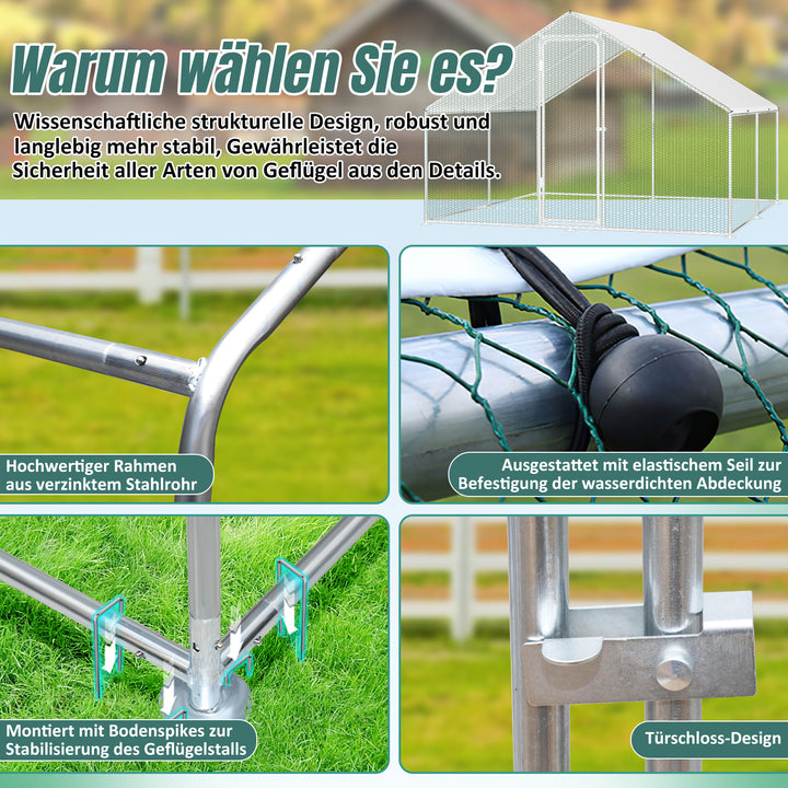 Sonnewelt Hühnerstall Freilaufgehege Verzinkter Stahl mit Dachplane 3*6*2m