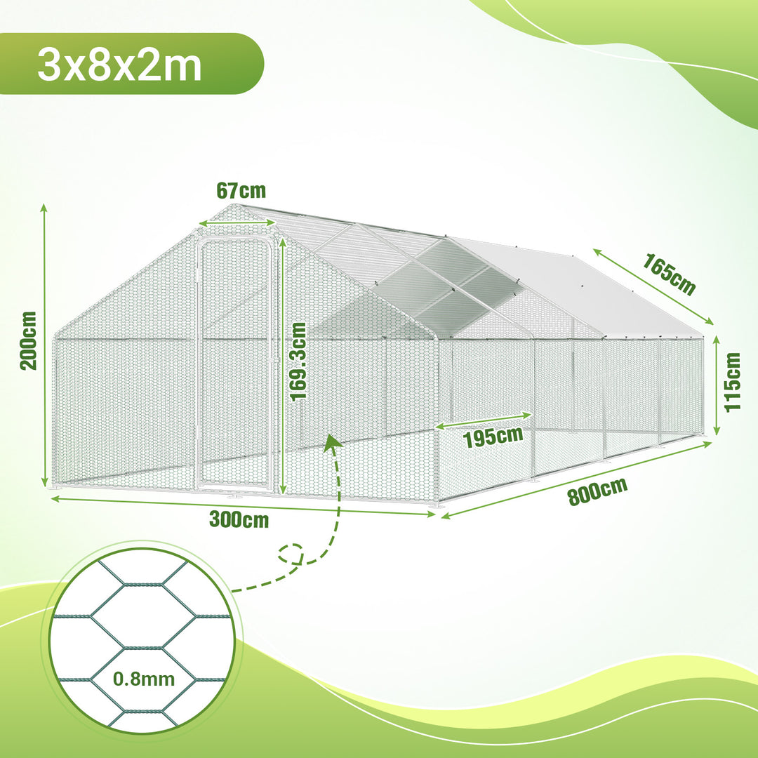Sonnewelt Hühnerstall Freilaufgehege Verzinkter Stahl mit Dachplane 3*8*2m