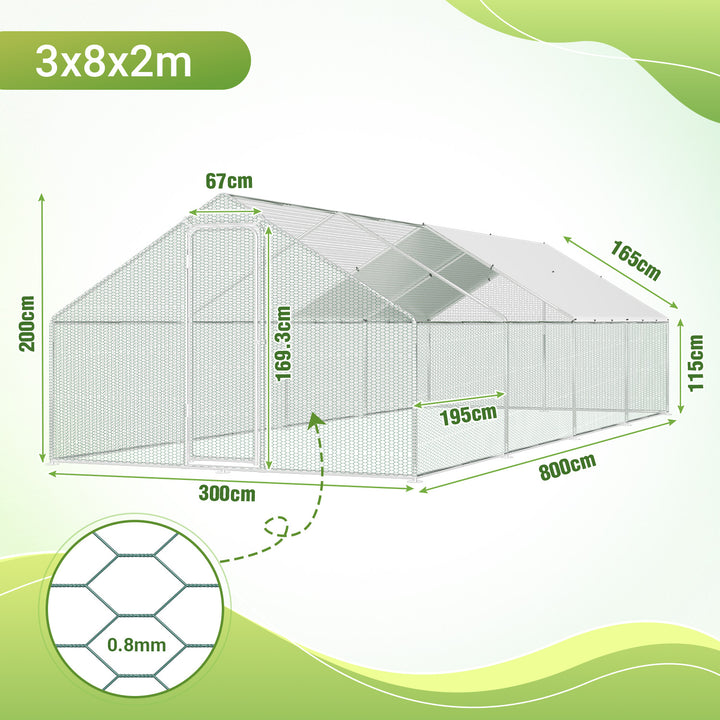 Sonnewelt Hühnerstall Freilaufgehege Verzinkter Stahl mit Dachplane 3*8*2m
