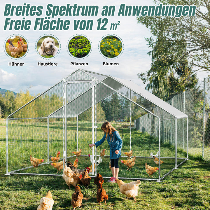Sonnewelt Hühnerstall Freilaufgehege Verzinkter Stahl mit Dachplane 3*4*2m