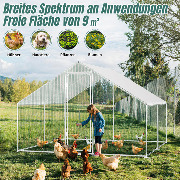 Sonnewelt Hühnerstall Freilaufgehege Verzinkter Stahl mit Dachplane 3*3*2m