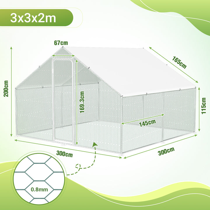 Sonnewelt Hühnerstall Freilaufgehege Verzinkter Stahl mit Dachplane 3*3*2m