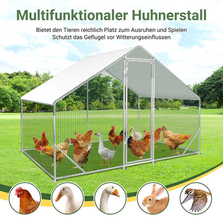 Sonnewelt Hühnerstall Freilaufgehege Verzinkter Stahl mit Dachplane 3*2*2m(Neue Version)