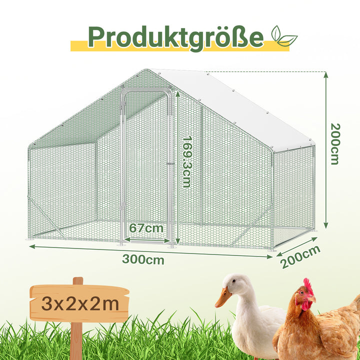 Sonnewelt Hühnerstall Freilaufgehege Verzinkter Stahl mit Dachplane 3*2*2m(Neue Version)