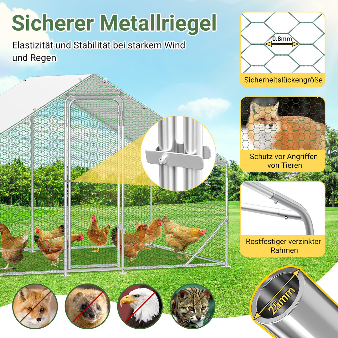 Sonnewelt Hühnerstall Freilaufgehege Verzinkter Stahl mit Dachplane 3*2*2m(Neue Version)