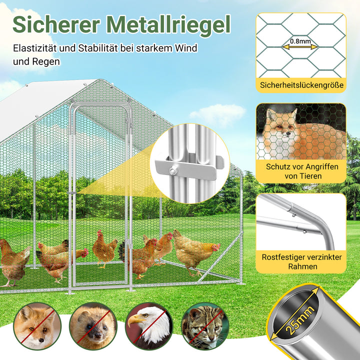 Sonnewelt Hühnerstall Freilaufgehege Verzinkter Stahl mit Dachplane 3*2*2m(Neue Version)