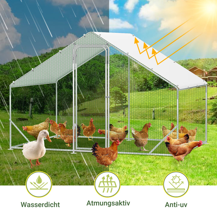 Sonnewelt Hühnerstall Freilaufgehege Verzinkter Stahl mit Dachplane 3*2*2m(Neue Version)