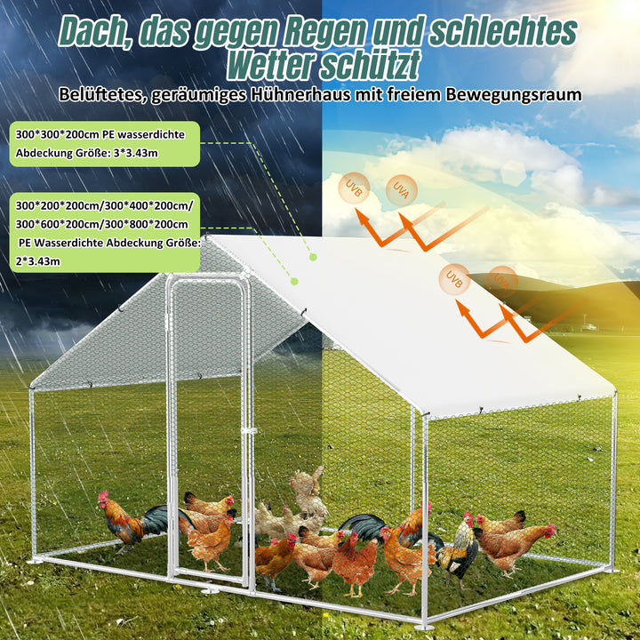 Sonnewelt Hühnerstall Freilaufgehege Verzinkter Stahl mit Dachplane 3*6*2m