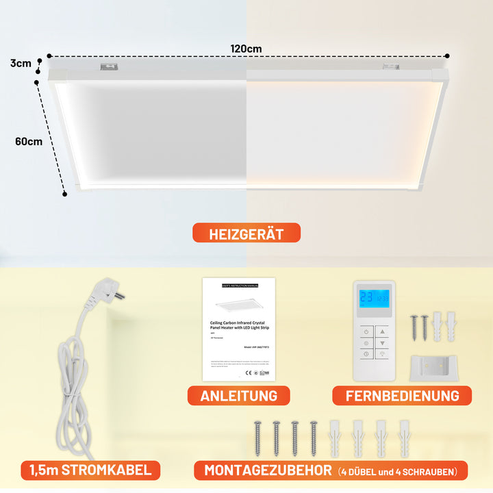 Sonnewelt Infrarotheizung Deckenheizung mit Licht 360/770W