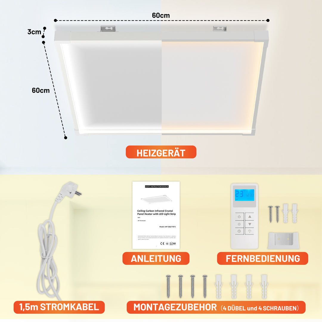 Sonnewelt Infrarotheizung Deckenheizung mit Licht 360/770W