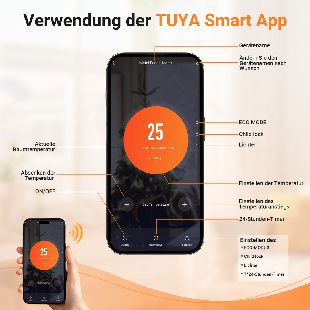 Sonnewelt Infrarotheizung Elektroheizung 450W mit App Fernbedienung