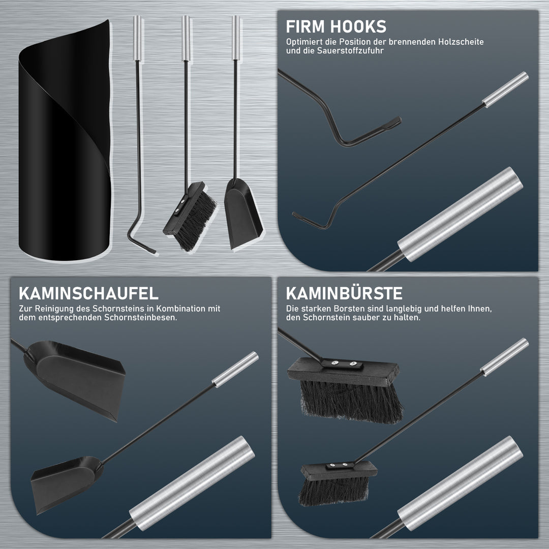 Sonnewelt Kaminbesteck 4 teilig Edelstahl Kaminzubehör