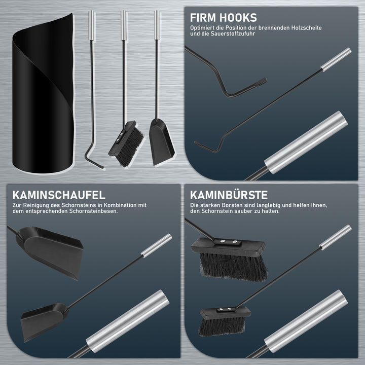 Sonnewelt Kaminbesteck 4 teilig Edelstahl Kaminzubehör
