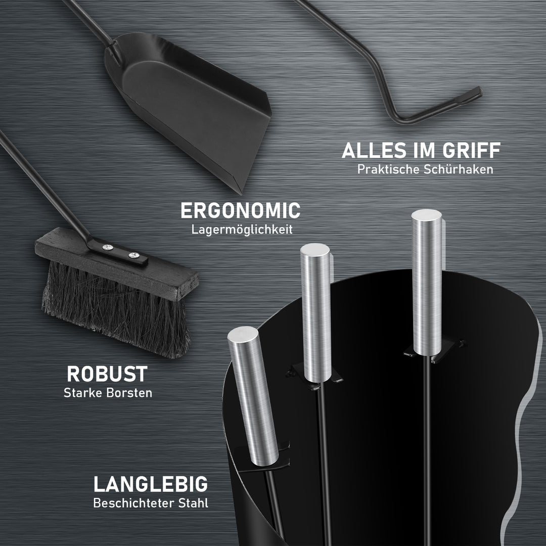 Sonnewelt Kaminbesteck 4 teilig Edelstahl Kaminzubehör