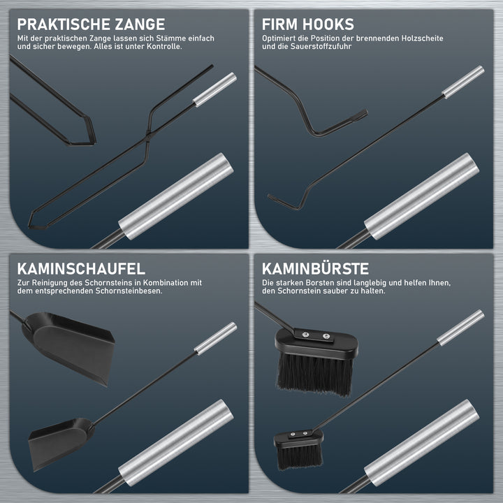 Sonnewelt Kaminbesteck 5 teilige Edelstahl Kaminzubehör
