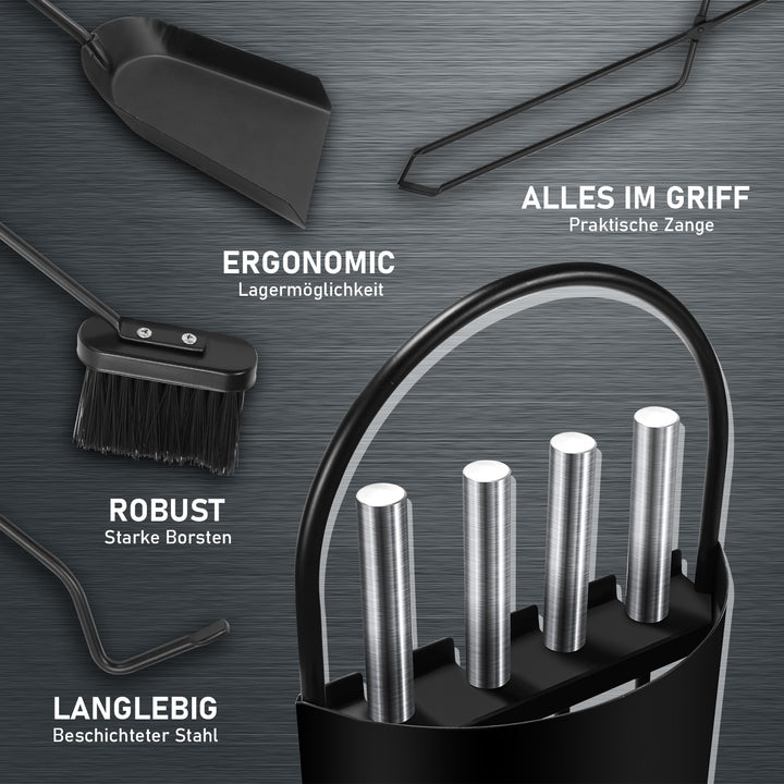 Sonnewelt Kaminbesteck 5 teilige Edelstahl Kaminzubehör